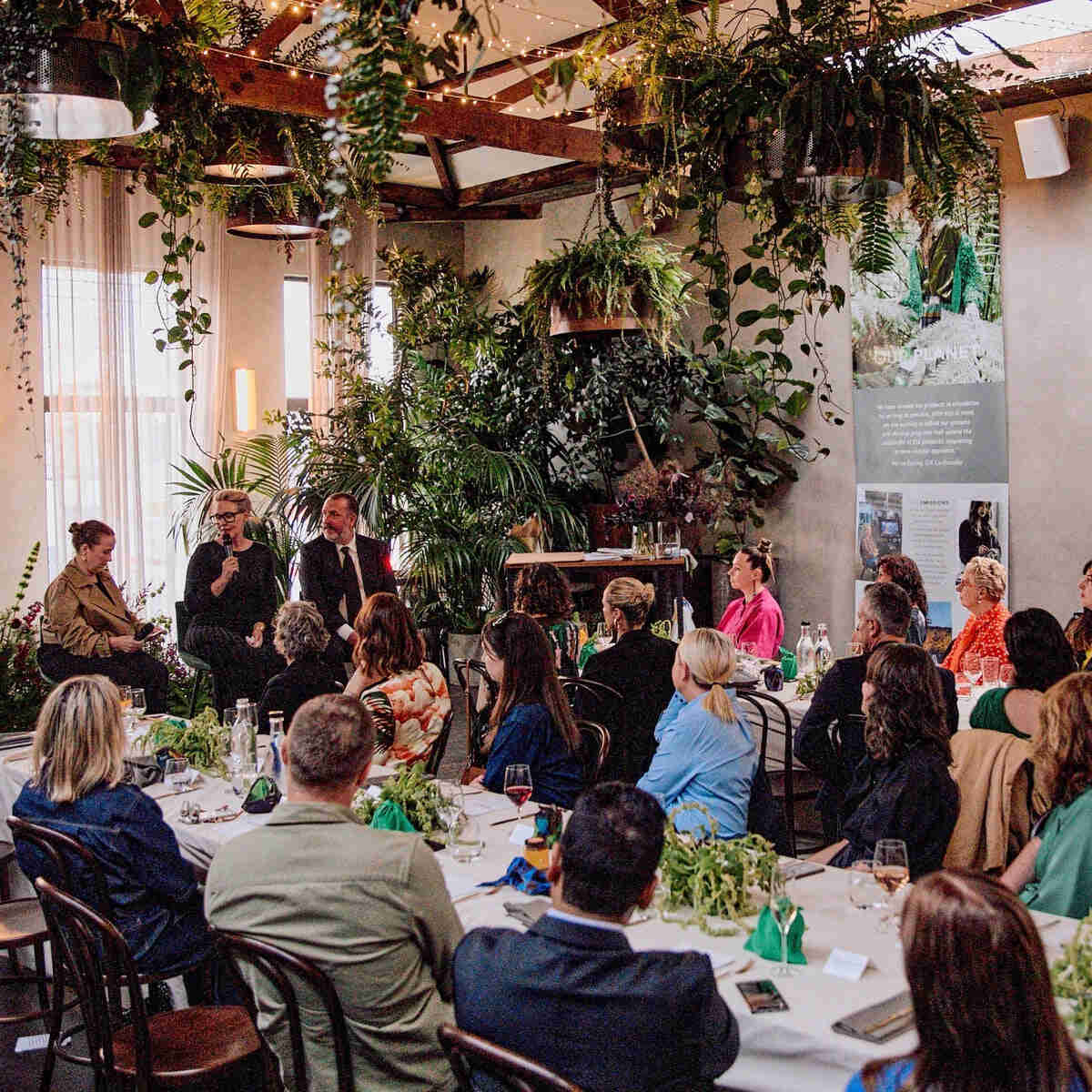 Guests gathered for a discussion at ELK’s twentieth anniversary celebration